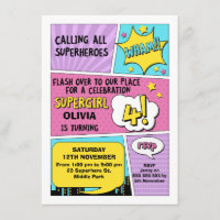 Chicas Superheroína 4 Invitación por cumpleaños