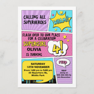 Chicas Superheroína 4 Invitación por cumpleaños