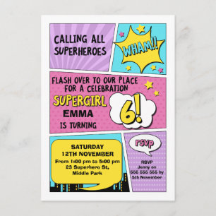 Chicas Superheroína 6ª invitación por cumpleaños