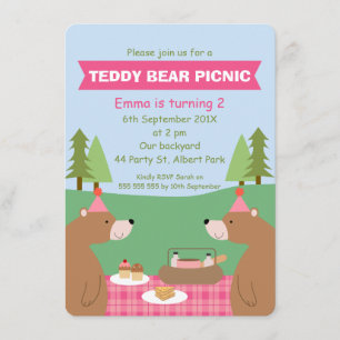 Chicas Teddy Bear Picnic Banner Invitación al cump