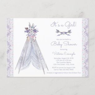 Chicas Teepee Baby Shower Invitación Lavender Lace