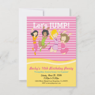 Chicas Trampoline Birthday Party Invitación