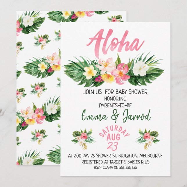 Chicas Tropical Floral Baby Shower Invitación (Anverso / Reverso)