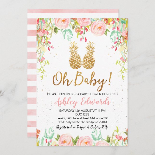 Chicas Tropical Floral Baby Shower Invitación (Anverso / Reverso)