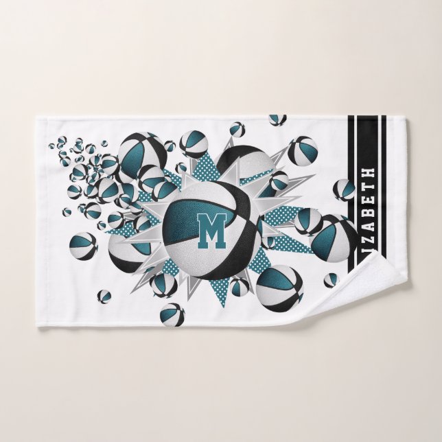 chicas verde azulados de baloncesto negro monogram (Toalla de mano)