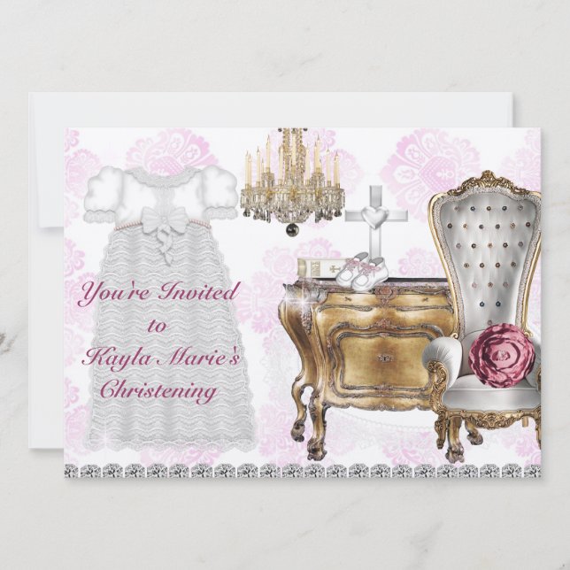 Chicas Vintage Christening Invitación (Anverso)