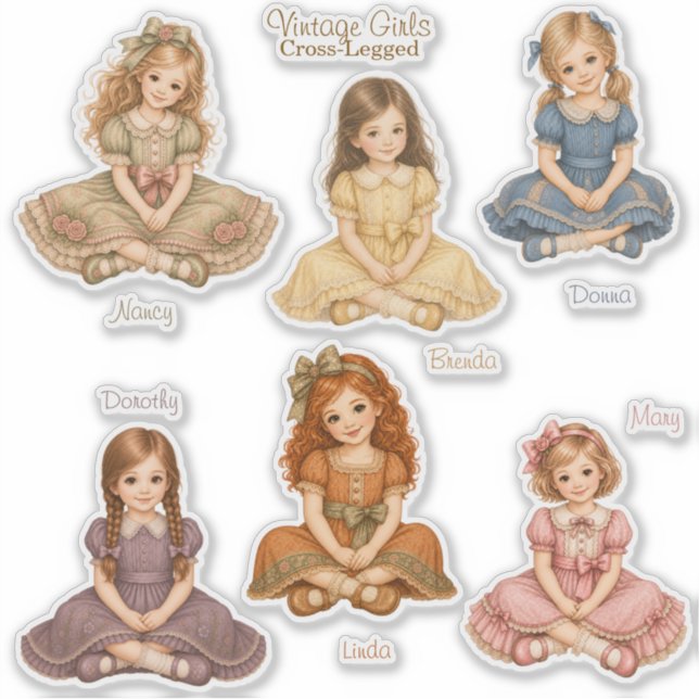 Chicas Vintage: Pegatinas de la Colección Sentadas (Anverso)