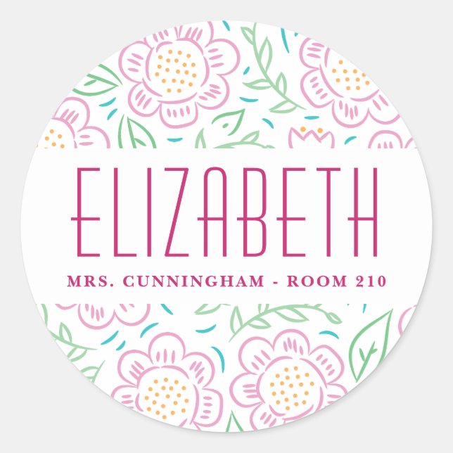 Chicas vuelven a la etiqueta de floral escolar (Anverso)