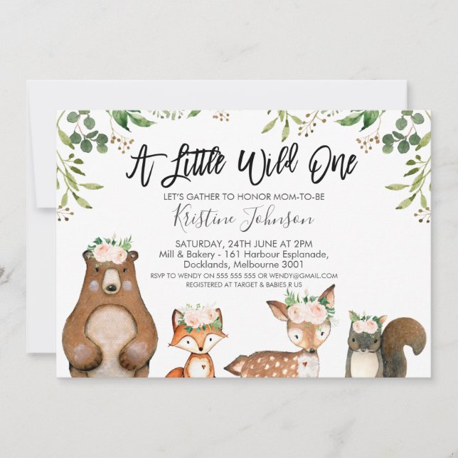 Chicas Wild One Woodland Baby Shower Invitación (Anverso)