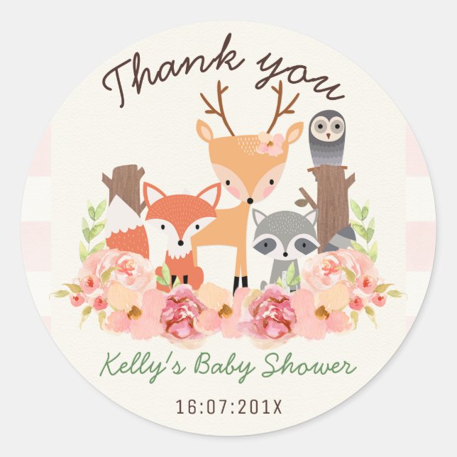 Chicas Woodland Animals Baby Shower Pegatina (Anverso)