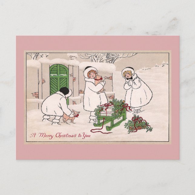 Chicas y Mascotas Cerdos Vintage Navidad (Anverso)