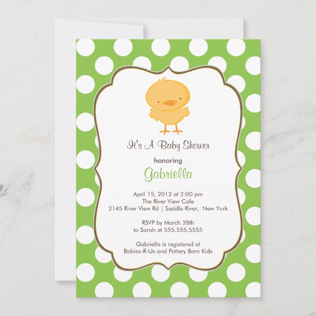 Chick cutto Invitación de Baby Shower Chica verde (Anverso)