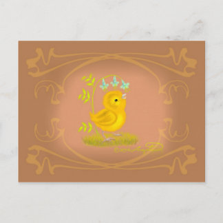 Chick de bebé amarillo con tarjeta azul