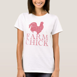 Chick de granja roja con camiseta básica para muje