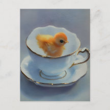 Chick en una postal de té