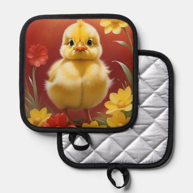 Chick With Flowers Pot Holder (Anverso/Reverso)