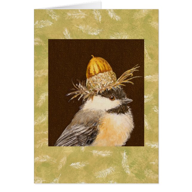 Chickadee con la tarjeta del gorra de la bellota (Frente)