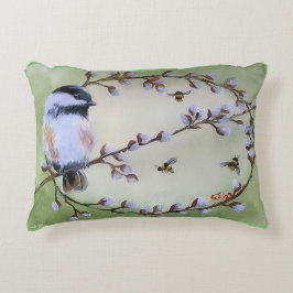 Chickadee Pussy Willows Bees Cojines decorativos
