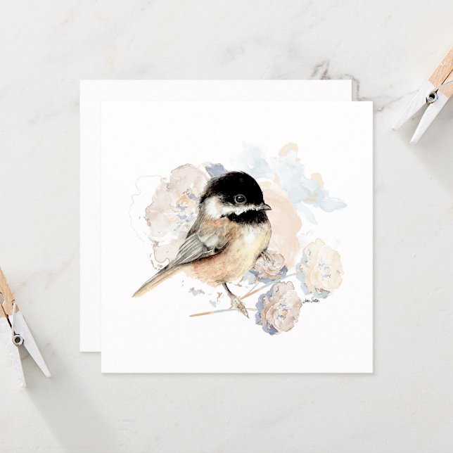 Chickadee Songbird acuarela (Chickadee watercolor notecard by Jenn Steffen Art)
