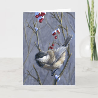 Chickadee y bayas de encargo - navidad de la nieve