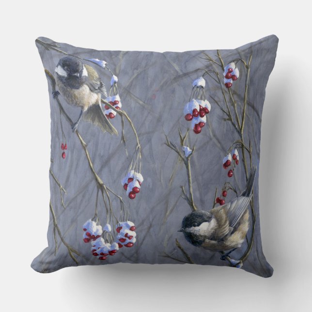 Chickadees y almohada reversible del acento del (Anverso)