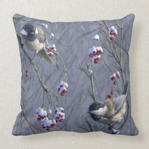 Chickadees y almohada reversible del acento del
