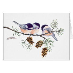CHICKADEES y CONOS del PINO de SHARON SHARPE