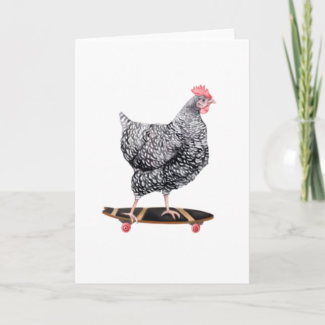 Chicken Hen en Skateboard Tarjeta de saludo en bla (Anverso)