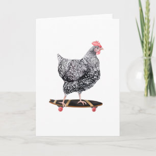 Chicken Hen en Skateboard Tarjeta de saludo en bla