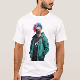 Chico Anime Urbano con Camiseta de Impresión Trase