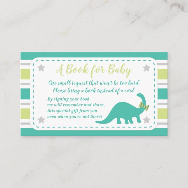Chico Baby Shower Mint Dinosaur Trae Una Tarjeta D (Anverso)