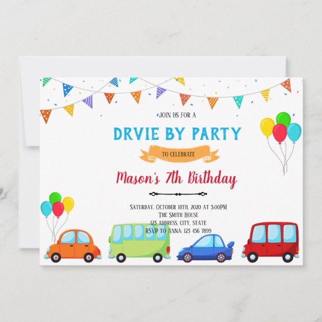 Chico conduciendo por invitación de cumpleaños (Anverso)