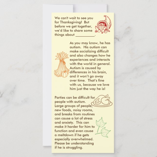 Chico de Acción de Gracias con Autismo (Anverso)