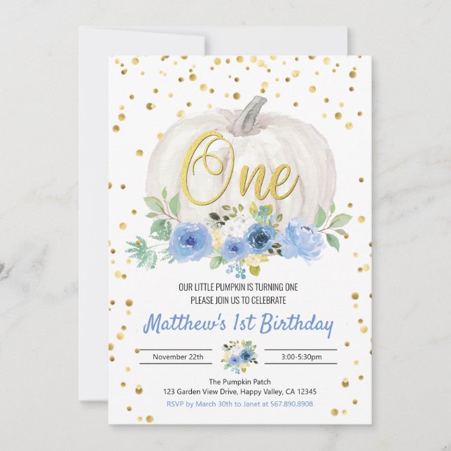 Chico de calabaza Primer Fiesta de cumpleaños Invi (Anverso)