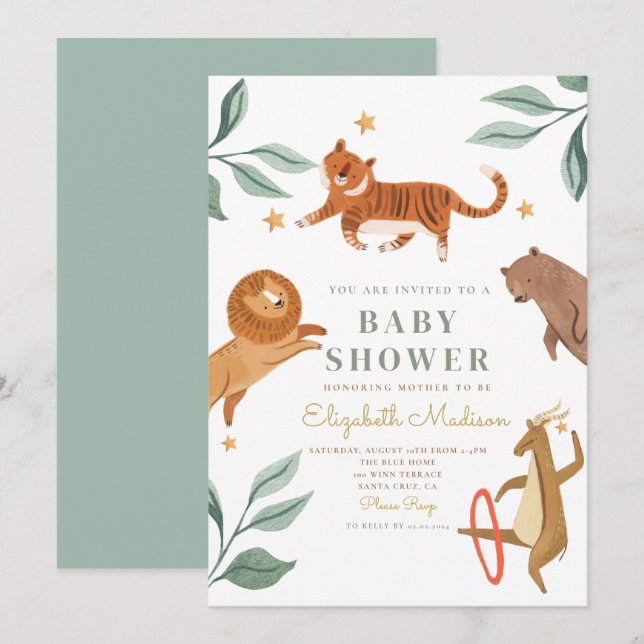 Chico de circo de tigre lindo acuarela Baby Shower (Anverso / Reverso)