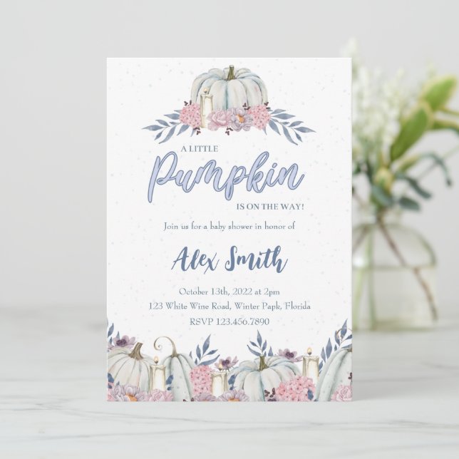 Chico de invitación a Baby Shower azul agitado (Anverso de pie)