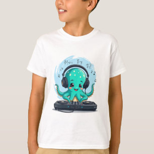 Chico de la música, camiseta de DJ Pulpo Feliz, Fi