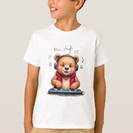 Chico de música, feliz grizzly Bear DJ de camiseta