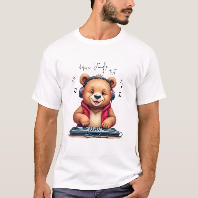 Chico de música, feliz grizzly Bear DJ de camiseta (Anverso)