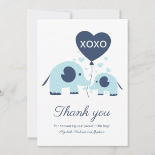 Chico Elefante Azul Baby Shower Agradecimiento