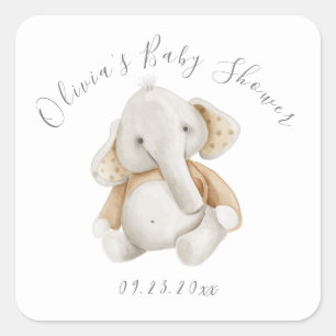 Chico Elefante Cumpleaños Bebe Calcomanía Cuadrada