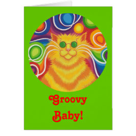 Chico-gatito-delic redondo "Groovy Baby!" tarjeta 