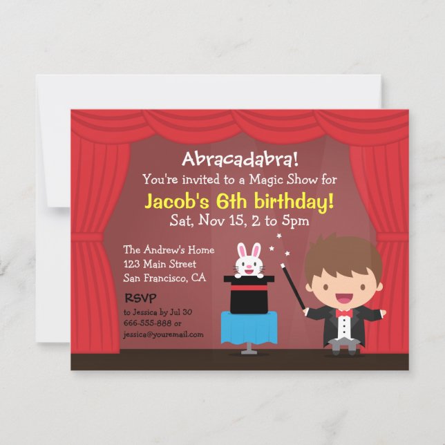 Chico Mago Invitaciones para Cumpleaños de Niños M (Anverso)