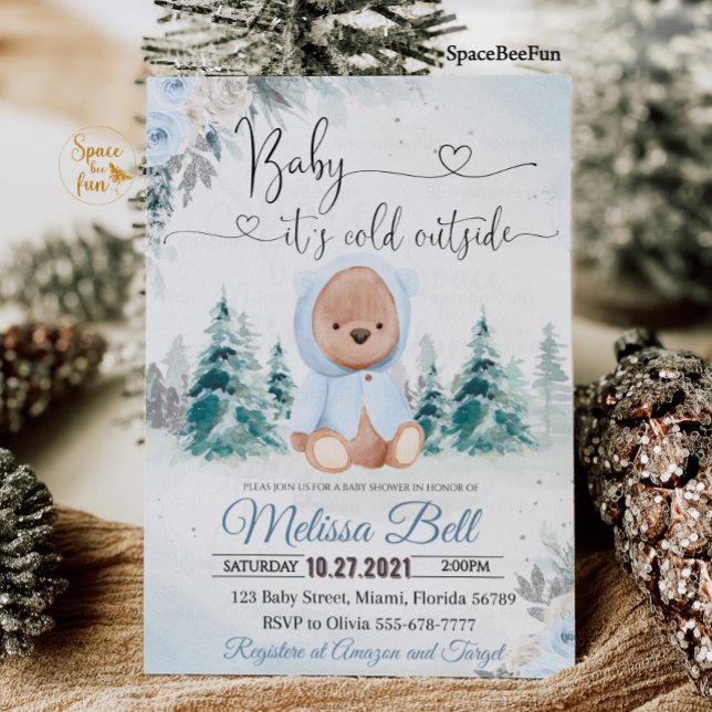 Chico Oso Invernal Hace Frío Afuera Invitación (Subido por el creador)