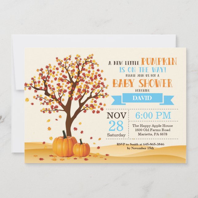 Chico otoño hojas de cartas de invitación Baby Sho (Anverso)