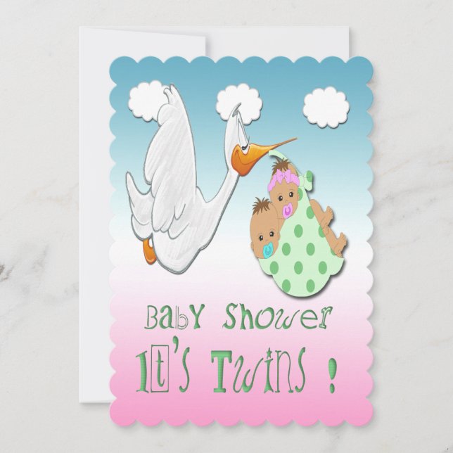 Chico y gemelos Chicas - Invitación a Stork Baby S (Anverso)