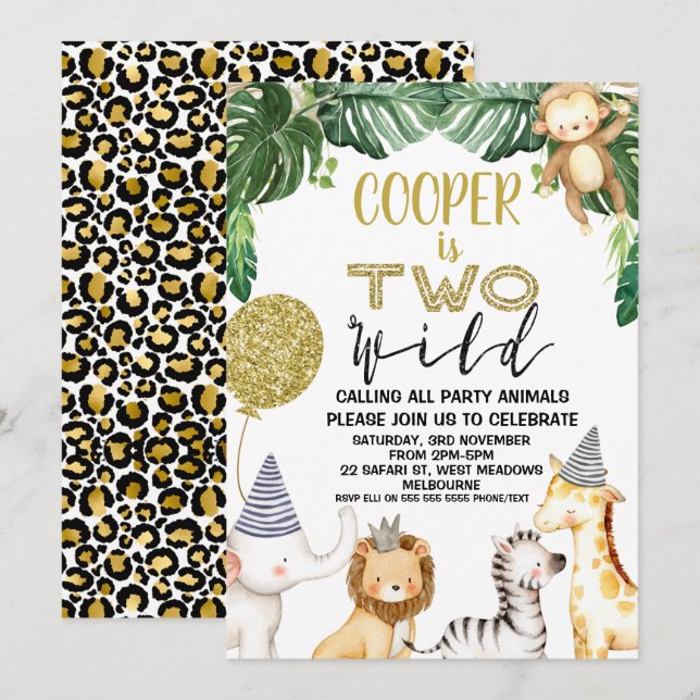 Chicos, Cheetah Safari, dos invitaciones salvajes  (Anverso / Reverso)
