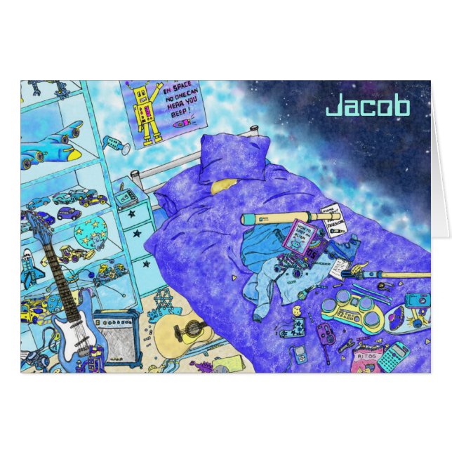 Chicos divertidos Messy Dormitorio Azul Humor de A (Anverso (Horizontal))