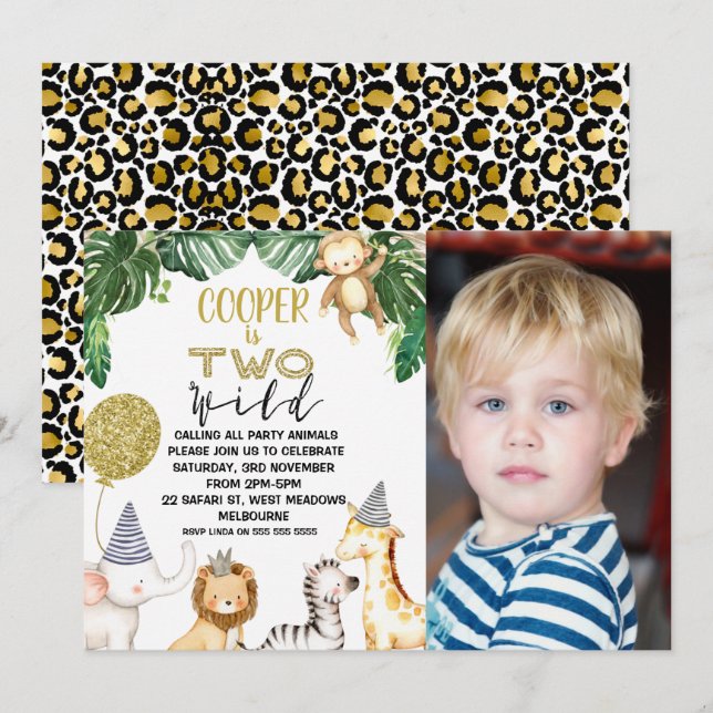 Chicos, dos invitaciones de segundo cumpleaños a l (Anverso / Reverso)