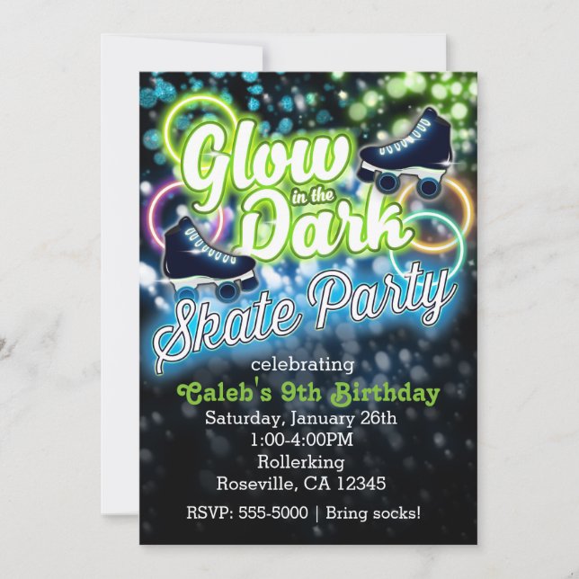 Chicos GLOW en la oscuridad Invitación de cumpleañ (Anverso)